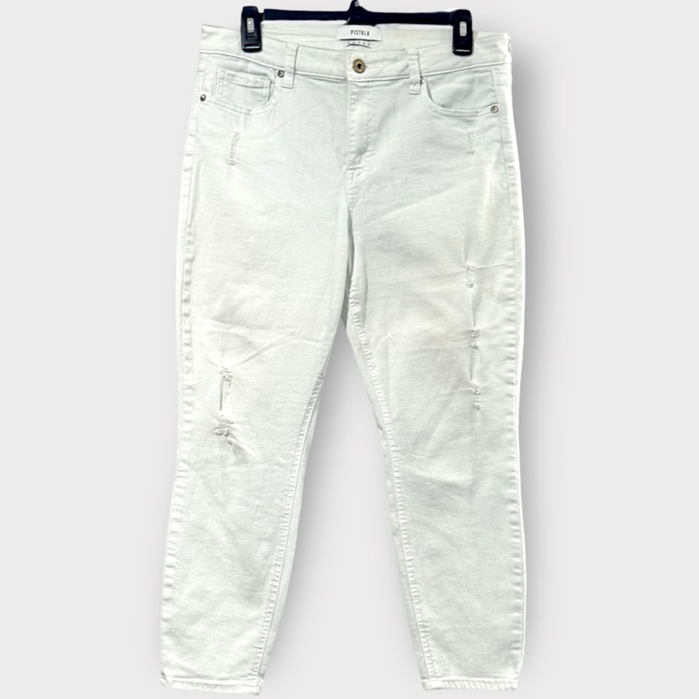 Pistola Size 31 White Distressed Skinny Jeans High Rise Cropped Ankle 31W/24L